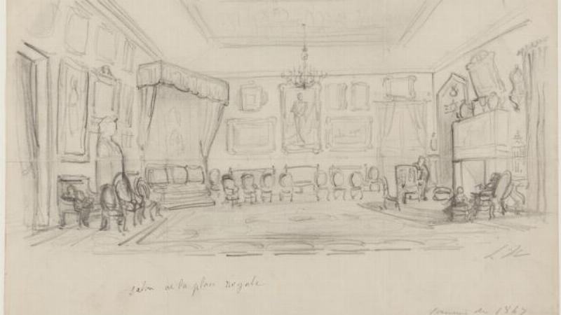 Intérieur de la maison de Victor Hugo Place des Vosges à Paris, salon littéraire avec meubles d’époque, ambiance romantique, et quelques objets personnels de l’auteur.